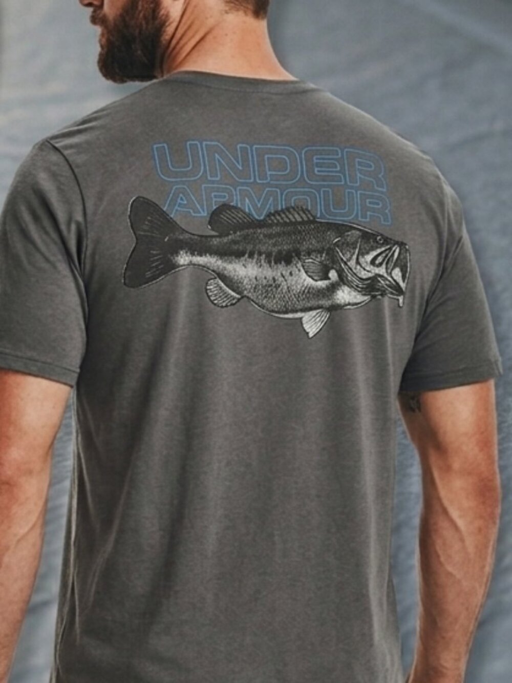 Outdoor Fishing Graphic Tee, Under Armour, Grey/Blue, Medium, Regular Fit